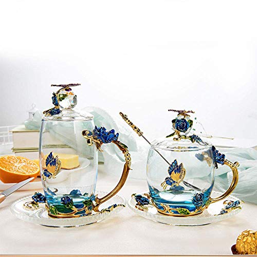 WLGQ Juego de té Europeo Caja de Regalo de Esmalte de café Juego de té de Taza de Vidrio Bandeja de Porcelana de Hueso de cerámica Europea Fiesta del té de la Tarde, Azul
