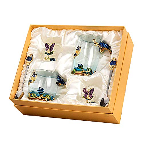 WLGQ Juego de té Europeo Caja de Regalo de Esmalte de café Juego de té de Taza de Vidrio Bandeja de Porcelana de Hueso de cerámica Europea Fiesta del té de la Tarde, Azul