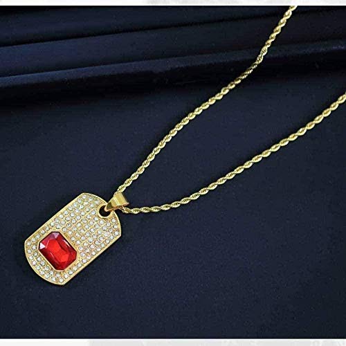 WLHLFL Collar Colgante de Acero Inoxidable Collar de Oro Diamante Rojo y Negro Etiqueta de Piedras Preciosas Colgante Collar de Hombre Acero de Titanio Accesorios de Hip Hop Regalo Negro-Rojo