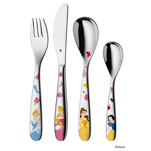 WMF Disney Princesas - Cubertería para niños 4 piezas (tenedor, cuchillo de mesa, cuchara y cuchara pequeña) (WMF Kids infantil)