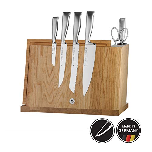 WMF Juego de cuchillos con base de madera, 4 cuchillos, tijera y afilador, colección Grand Gourmet