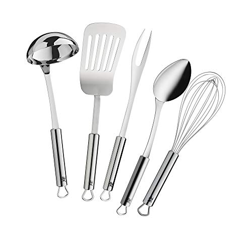 WMF Juego de Sartén Permadur Element 28 cm + Batería de Cocina Diadem Plus 3 Piezas Acero Inoxidable + Pala para freír + Cuchara de Servir + Tenedor para Carne + Batidor de Varillas + Cazo para Sopa