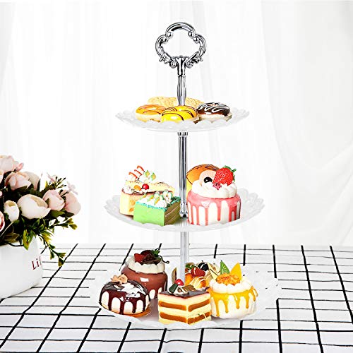 WolinTek Soporte para Tartas de 3 Pisos, Bandeja de Tartas, Plato de Frutos Secos Plaza Apilada Fiesta Cupcake y Torre de Postre para Boda Fiesta Tarde cumpleaños, plástico (B)