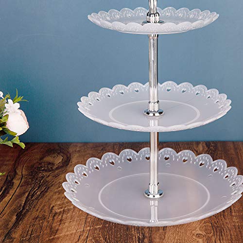 WolinTek Soporte para Tartas de 3 Pisos, Bandeja de Tartas, Plato de Frutos Secos Plaza Apilada Fiesta Cupcake y Torre de Postre para Boda Fiesta Tarde cumpleaños, plástico (B)