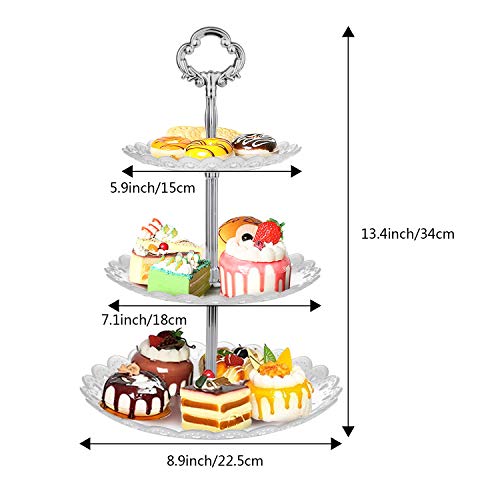 WolinTek Soporte para Tartas de 3 Pisos, Bandeja de Tartas, Plato de Frutos Secos Plaza Apilada Fiesta Cupcake y Torre de Postre para Boda Fiesta Tarde cumpleaños, plástico (B)