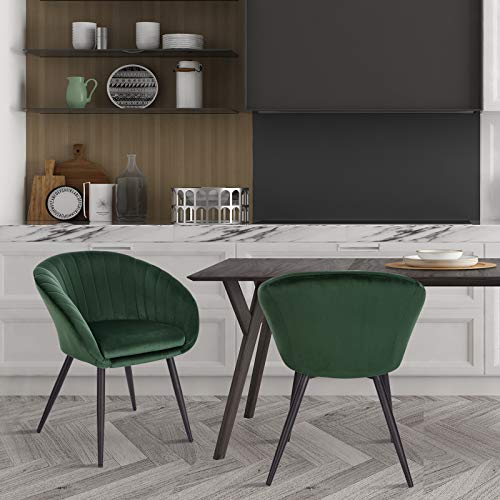 WOLTU 1X Sillas de Comedor Sillas de Cocina Dining Chairs Juego de 1 Sillas Tapizada Salón con Reposabrazos Sillas Terciopelo con Respaldo Patas de Metal Silla de Oficina Verde Oscuro BH244dgn-1