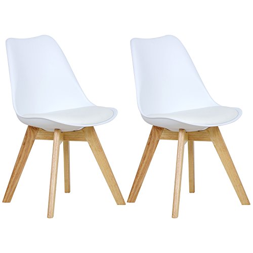 WOLTU 2X Sillas de Comedor Dining Chairs Silla Tower Madera Silla de Escritorio Asiento Acolchado en Cuero Sintético y Polipropileno Silla de Cocina Silla Conferencia Blanco BH29ws-2