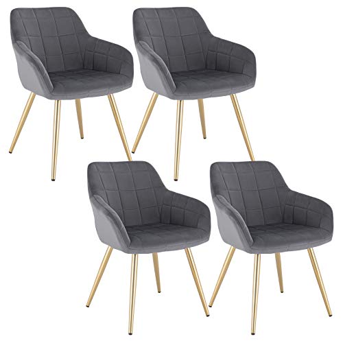 WOLTU 4 x Sillas de Comedor Nordicas Estilo Vintage Juego de 4, Silla de Cocina Silla Tapizada con Reposabrazos Tapizadas Terciopelo, Estructura de Metal, Gris Oscuro BH232dgr-4