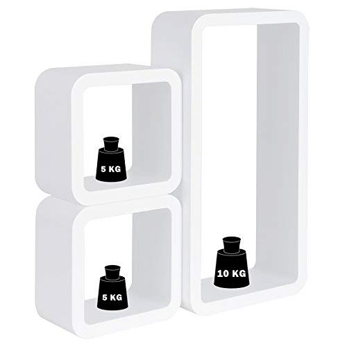 WOLTU Estantería de Pared Estantería Cubo Conjunto de 3 Estante Retro Colgantes CD Libreria Decorativo Baldas Flotante Pared Blanco/Negro RG9248ws