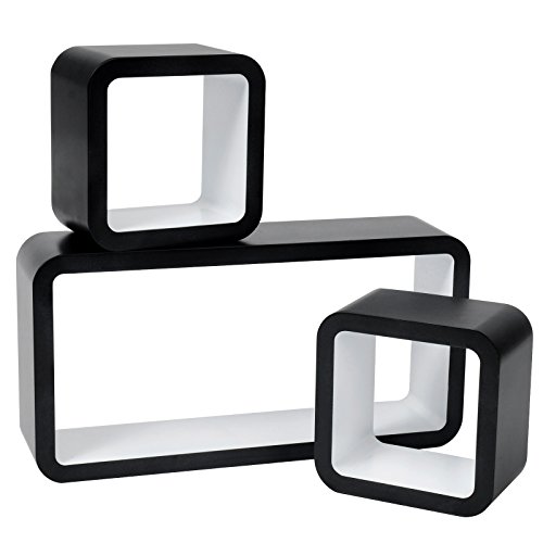 WOLTU Estantería de Pared Estantería Cubo Conjunto de 3 Estante Retro Colgantes CD Libreria Decorativo Baldas Flotante Pared Blanco/Negro RG9248ws