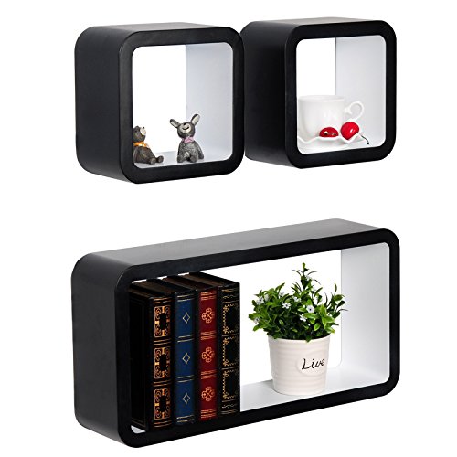 WOLTU Estantería de Pared Estantería Cubo Conjunto de 3 Estante Retro Colgantes CD Libreria Decorativo Baldas Flotante Pared Blanco/Negro RG9248ws