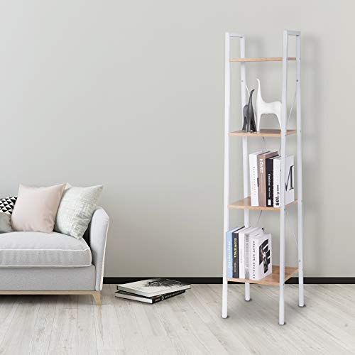 WOLTU Estanteria Librería Oficina Estante metálico de Madera y Acero, con 4 estantes Blanco + Roble Claro RGB9284whe