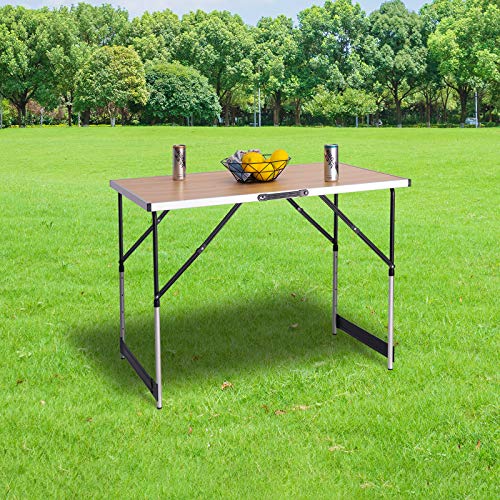 WOLTU Mesa de Camping Mesa Plegable Mesa de Jardín Mesa de Trabajo Mesa de Balcón Altura Regulable Aluminio Acero MDF Roble Brillante CPT8121hei