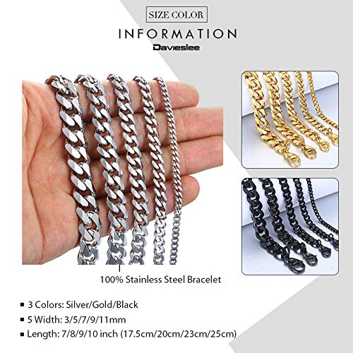 Wonderful Day Pulsera para Hombres Mujeres Curb Cuban Link Chain Acero Inoxidable Hombres Mujeres Pulseras Cadenas Joyas para Hombres, 11 mm de Ancho, Color Dorado