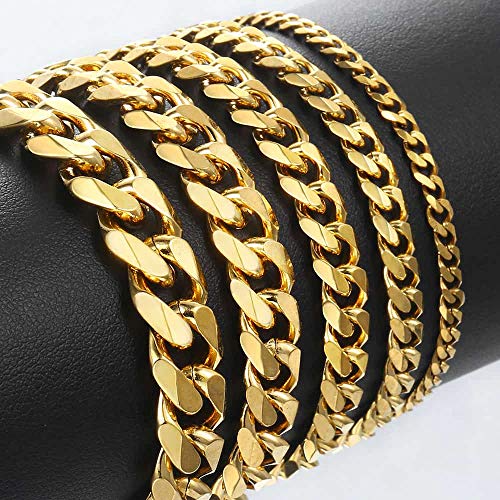 Wonderful Day Pulsera para Hombres Mujeres Curb Cuban Link Chain Acero Inoxidable Hombres Mujeres Pulseras Cadenas Joyas para Hombres, 11 mm de Ancho, Color Dorado