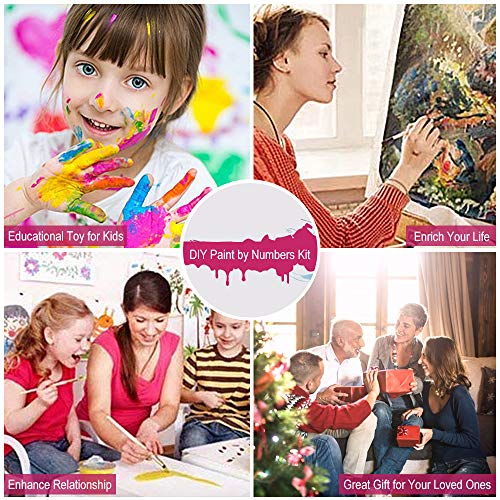 WONZOM Kit de Pintura por Números DIY Pintura al óleo para Principiantes Adultos Niños - Flores Floreciendo 16 * 20 Pulgadas con Pinceles y Acrílica Pinturas (Sin Marco)