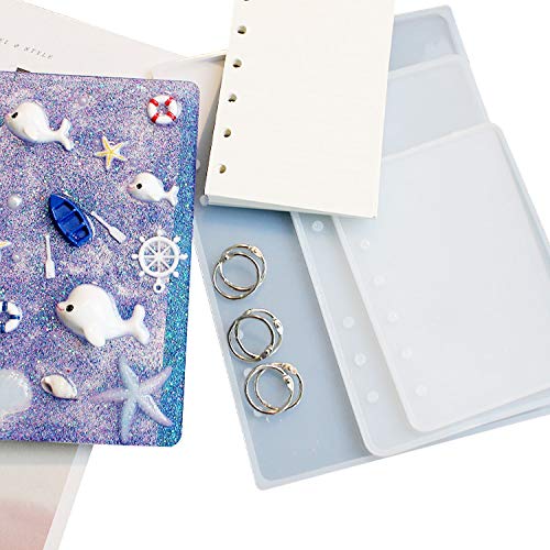 Woohome 26 Pz Molde Silicona Resina Cubierta de Cuaderno Marcador con Anillos de Libro y Taza de Medición de Silicona para Cuadernos, Marcador DIY (A5 A6 A7)