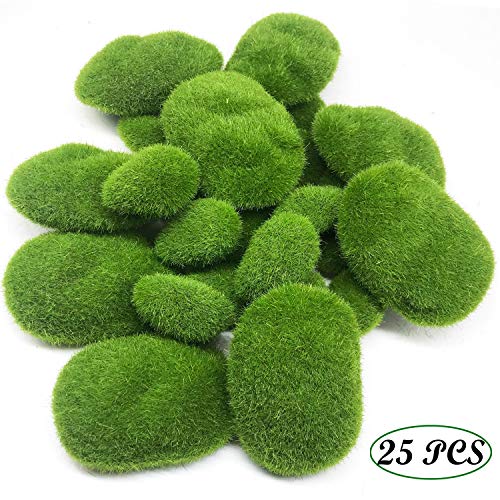 Woohome Musgo Artificial Rocas Decorativas, 25 Pz 2 Tamaño Piedras Artificiales Decorativas de Imitación para Jardines, Diseño de Terrarios de Hada, Arreglos Florales y Manualidades