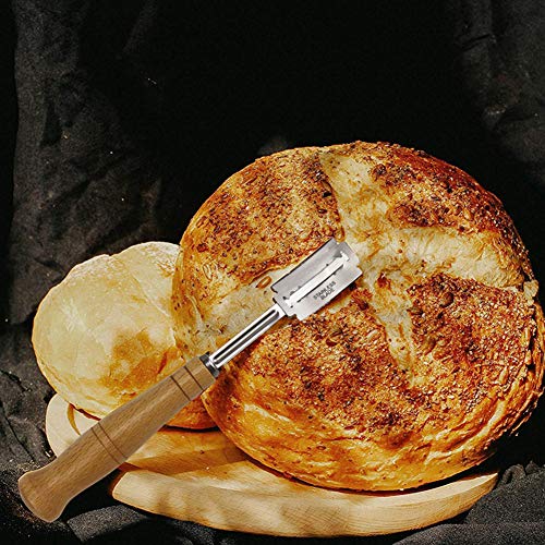 Wosiky Cuchillo de panadería, Arco de Pan de Acero Inoxidable Curvado con Cuchillas de Repuesto de 5 Piezas, Herramientas Hornear en la Cocina