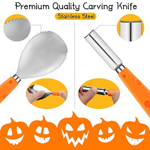 WOTEK - Set de tallado de calabaza para Halloween, herramienta de tallado para niños, cuchillo tallado para manualidades, decoración de calabazas, con 6 plantillas de carving