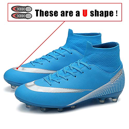 WOWEI Zapatos de Fútbol Hombre Spike Aire Libre Profesionales Atletismo Training Botas de Fútbol Zapatillas de Deporte,T2150 Azul,44 EU