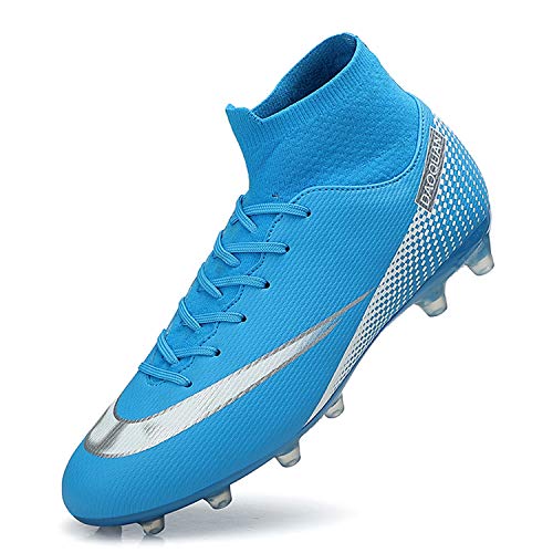 WOWEI Zapatos de Fútbol Hombre Spike Aire Libre Profesionales Atletismo Training Botas de Fútbol Zapatillas de Deporte,T2150 Azul,44 EU