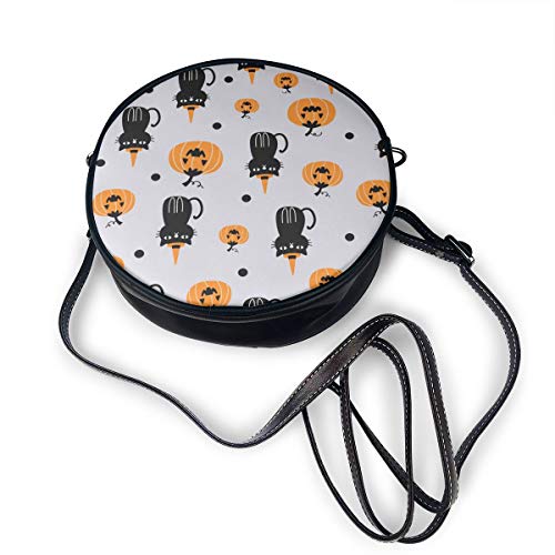 Wrution Halloween con gato y calabaza redondo cuerpo cruzado con cremallera bolsa de hombro suave de cuero Círculo Bolsos para mujer personalizado