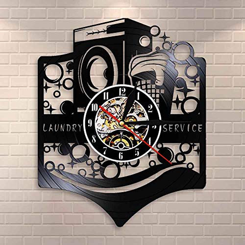 wtnhz LED Reloj de Pared de Vinilo Colorido Logotipo de la Sala de lavandería Logotipo de la Empresa Reloj de Pared Lavadora Servicio de lavandería Servicio de Limpieza de lavandería Servicio de m