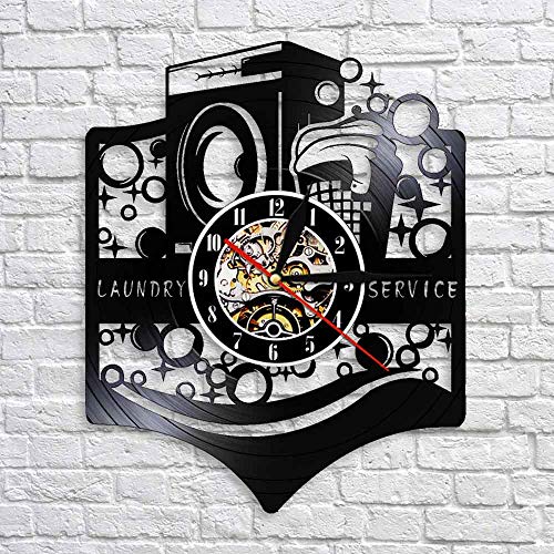 wtnhz LED Reloj de Pared de Vinilo Colorido Logotipo de la Sala de lavandería Logotipo de la Empresa Reloj de Pared Lavadora Servicio de lavandería Servicio de Limpieza de lavandería Servicio de m