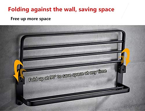 WUYING Sin Taladro Espacio de Aluminio Estante de Toalla Negro Plegables Toallero Montado en la Pared Doble Capa Barra de Toalla Impermeable para Cuarto de baño Hotel Balcón Etc40cm(16inch)