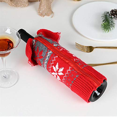 WWLIN 1 PC Botella de Navidad Cubierta con Cremallera Bolsa de Tejer Copo de Nieve impresión Cubierta de Botella de Vino decoración de Navidad para Restaurante en casa