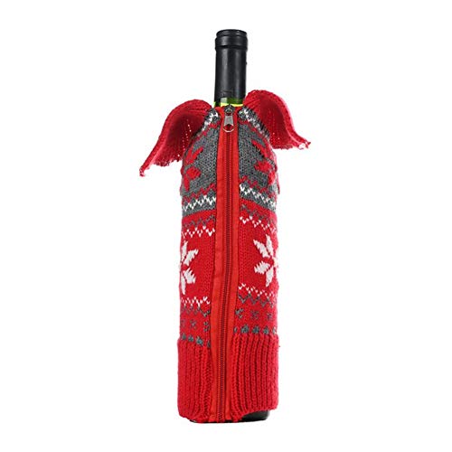 WWLIN 1 PC Botella de Navidad Cubierta con Cremallera Bolsa de Tejer Copo de Nieve impresión Cubierta de Botella de Vino decoración de Navidad para Restaurante en casa