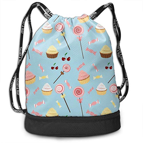 wwoman Bolso con cordón Ajustable para niñas y niños Bolso de viga Liviana, Saco de Bolsa de Asas de la Escuela - Mochila Resistente al Agua, Pastel de Caramelo Bolsa de Baloncesto de fútbol