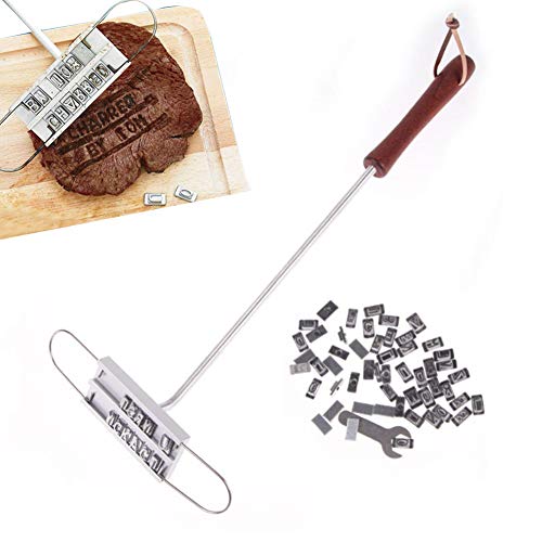 WXJHA DIY Grill Fuego Marca del Sello, Barbacoa Seguridad Herramientas para Barbacoa Creativa 55 Cartas cambiables Sello de la Parrilla de Carne de salmón Accesorios Burn