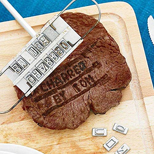 WXJHA DIY Grill Fuego Marca del Sello, Barbacoa Seguridad Herramientas para Barbacoa Creativa 55 Cartas cambiables Sello de la Parrilla de Carne de salmón Accesorios Burn