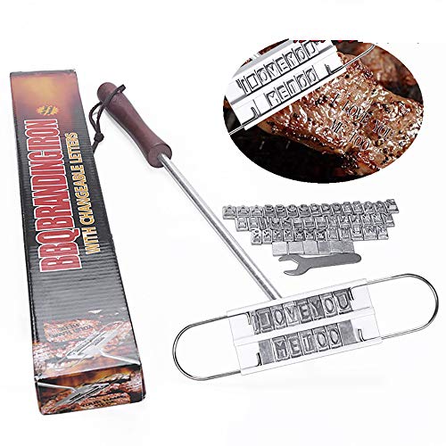 WXJHA DIY Grill Fuego Marca del Sello, Barbacoa Seguridad Herramientas para Barbacoa Creativa 55 Cartas cambiables Sello de la Parrilla de Carne de salmón Accesorios Burn