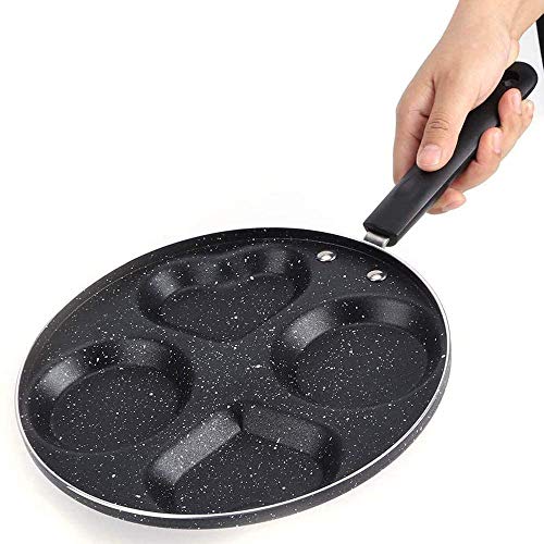 WYSD Sartén para Huevos múltiples, sartén para panqueques de 24 cm con 4 Agujeros, Molde Antiadherente para Tortilla de Desayuno con Asas largas Antideslizantes, Utensilios de Cocina