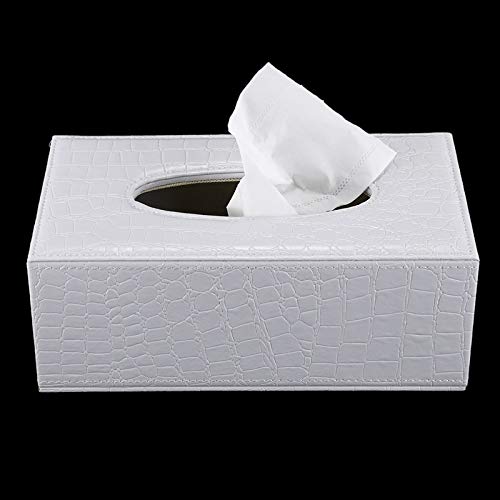 WZNB Rectángulo Duradero para el hogar Caja de pañuelos de Cuero de la PU Soporte de Papel Funda para servilletas (Grano de cocodrilo Blanco) Promoción   25 * 14 * 9.5 cm Blanco