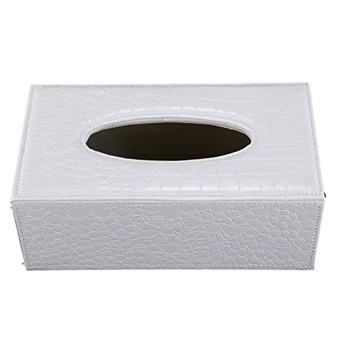 WZNB Rectángulo Duradero para el hogar Caja de pañuelos de Cuero de la PU Soporte de Papel Funda para servilletas (Grano de cocodrilo Blanco) Promoción   25 * 14 * 9.5 cm Blanco