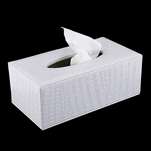 WZNB Rectángulo Duradero para el hogar Caja de pañuelos de Cuero de la PU Soporte de Papel Funda para servilletas (Grano de cocodrilo Blanco) Promoción   25 * 14 * 9.5 cm Blanco