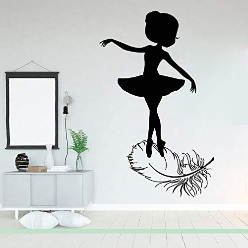 wZUN Ballet Chica Pared calcomanía Ballet Estudio decoración Pared calcomanía pájaro Ballet Silueta Vinilo Mural 68X42cm