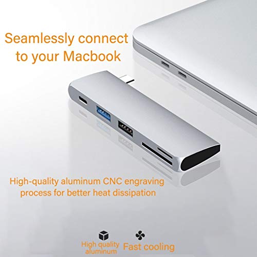 XBRMMM Concentrador USB-C,Adaptador USB-C3.1 Concentrador Tipo C con Conexión Fuente Alimentación USB-C,Lector Tarjetas SD Dual USB-C USB 3.0 USB 2.0 TF(MicroSD),5 En 1 Concentrador USB-C