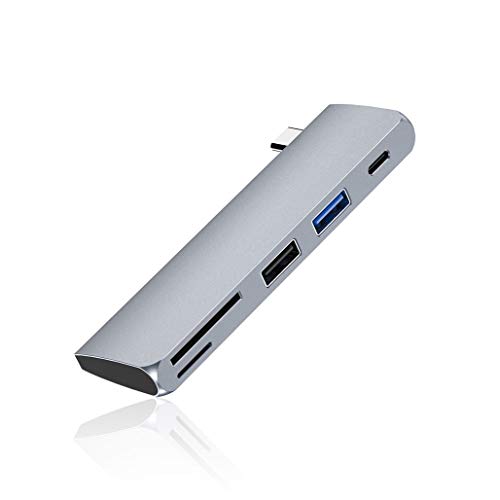 XBRMMM Concentrador USB-C,Adaptador USB-C3.1 Concentrador Tipo C con Conexión Fuente Alimentación USB-C,Lector Tarjetas SD Dual USB-C USB 3.0 USB 2.0 TF(MicroSD),5 En 1 Concentrador USB-C