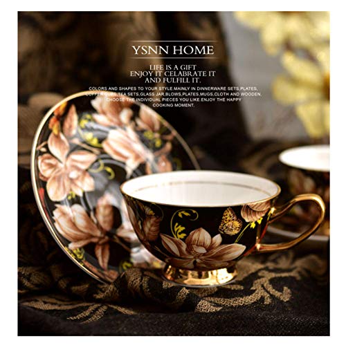 XCZMZ Juego de Tazas de café de Porcelana China, diseño Retro con Flores de Magnolia Negras, Regalo para Tarta de Tarta de posesión Inglesa