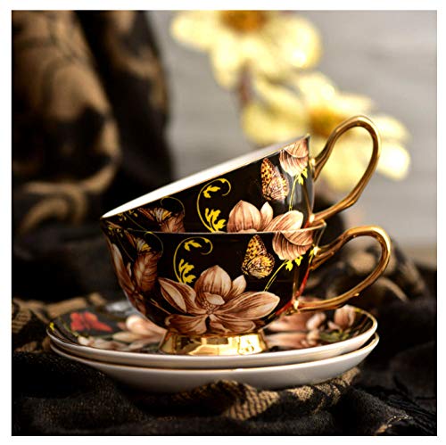XCZMZ Juego de Tazas de café de Porcelana China, diseño Retro con Flores de Magnolia Negras, Regalo para Tarta de Tarta de posesión Inglesa