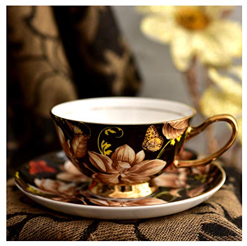 XCZMZ Juego de Tazas de café de Porcelana China, diseño Retro con Flores de Magnolia Negras, Regalo para Tarta de Tarta de posesión Inglesa