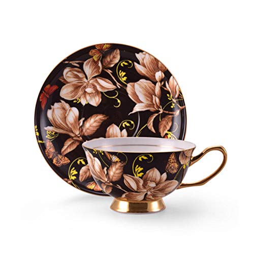 XCZMZ Juego de Tazas de café de Porcelana China, diseño Retro con Flores de Magnolia Negras, Regalo para Tarta de Tarta de posesión Inglesa