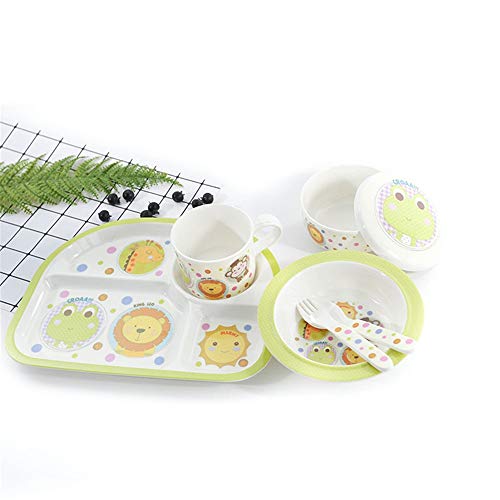 Xhtoe Plato de Cena Juego de Cena Infantil de melamina de 6 Piezas: Plato Dividido for niños, tazón, Taza, Plato de Sopa, Tenedor y Cuchara Verde para Uso doméstico y de hostelería