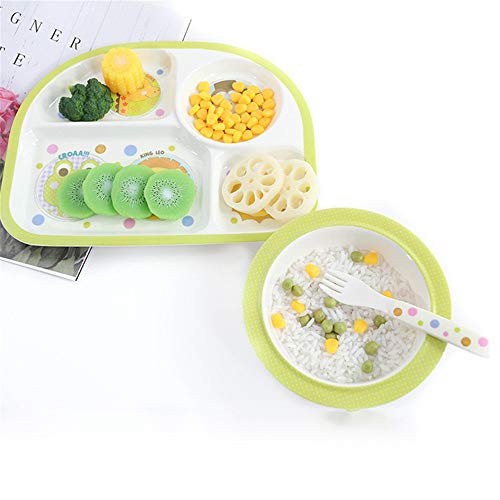 Xhtoe Plato de Cena Juego de Cena Infantil de melamina de 6 Piezas: Plato Dividido for niños, tazón, Taza, Plato de Sopa, Tenedor y Cuchara Verde para Uso doméstico y de hostelería