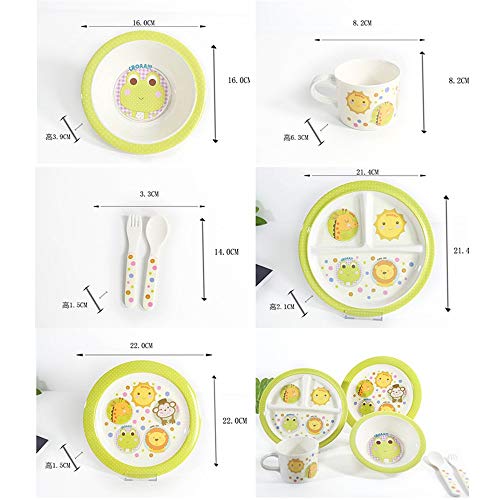 Xhtoe Plato de Cena Juego de vajilla for niños de 6 Piezas Juego de vajilla de melamina con Plato Dividido, tazón, Taza, Cuchara y Tenedor Verde para Uso doméstico y de hostelería